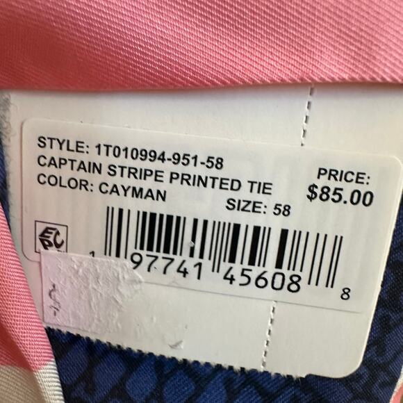 VINEYARD VINES Men’s Silk Tie Pink White‎ Striped Whale Logo Necktie - Picture 5 of 6